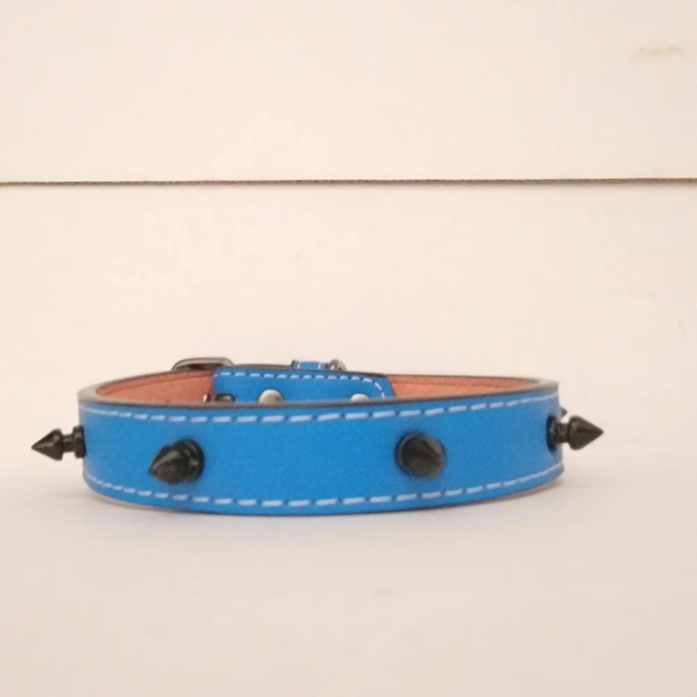 Studded Dog collar Blue Studded faux leather